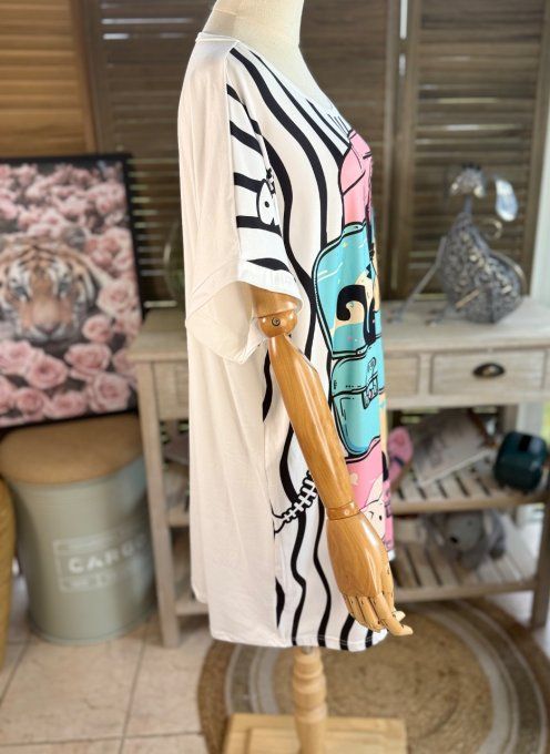 Tunique longue ou robe courte blanche Les Chats dans les valises du 40 au 50/52 