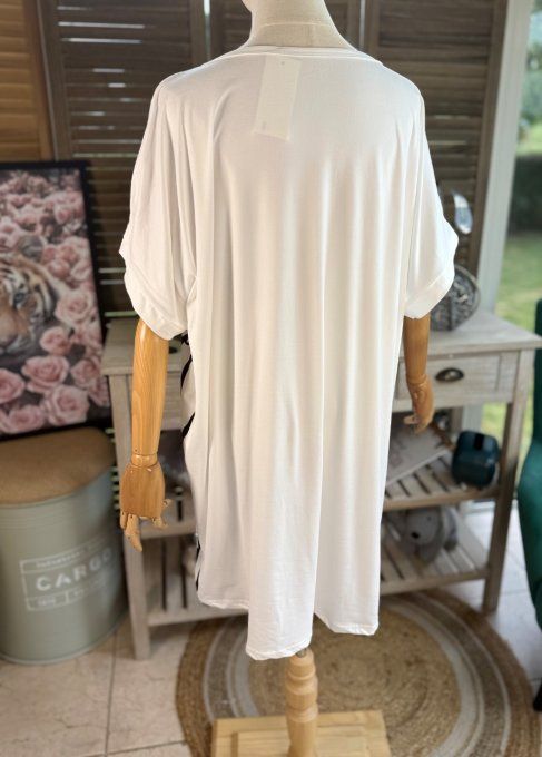 Tunique longue ou robe courte blanche Les Chats dans les valises du 40 au 50/52 