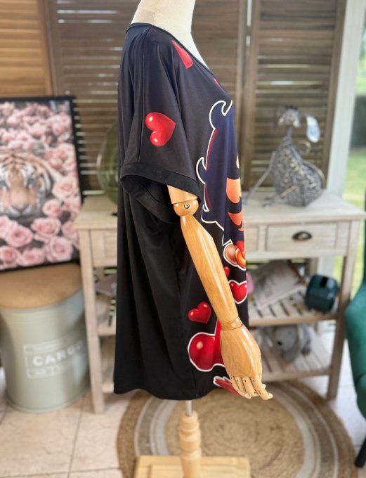 Tunique longue ou robe courte noire Betty Boop Coeurs rouges du 40 au 50/52 