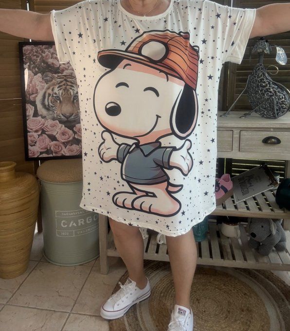 Tunique longue ou robe courte blanche étoiles Snoopy Adventure du 40 au 50/52 