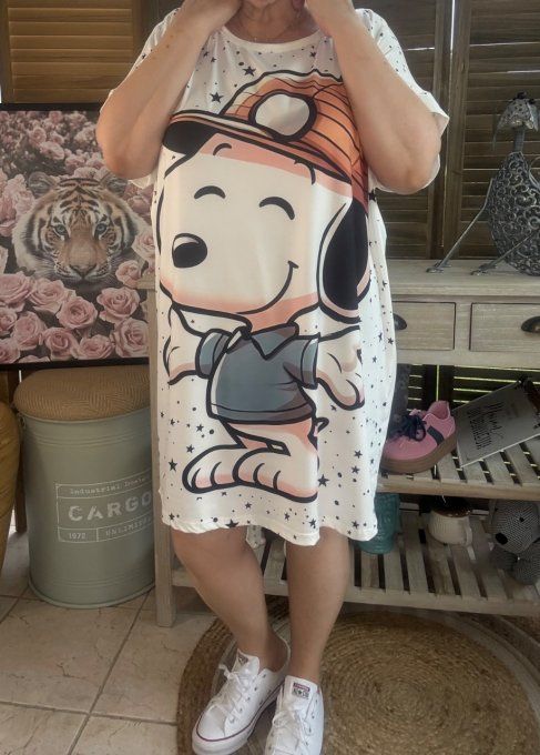 Tunique longue ou robe courte blanche étoiles Snoopy Adventure du 40 au 50/52 