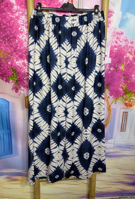 Ensemble tunique ample marine + pantalon palazzo cuisses larges marine blanc du 40 au 48
