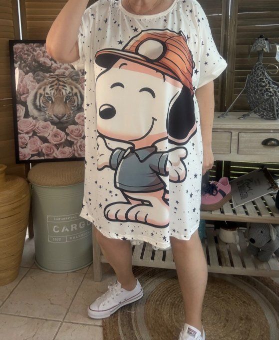 Tunique longue ou robe courte blanche étoiles Snoopy Adventure du 40 au 50/52 