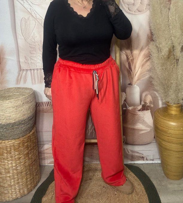 pantalon velours rayé façon jogg rouge doublé confort ++++ du 40 au 50 