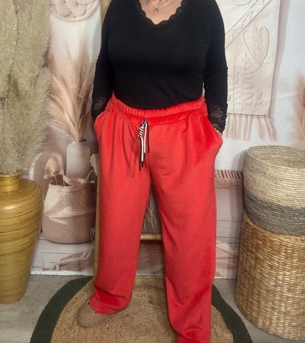 pantalon velours rayé façon jogg rouge doublé confort ++++ du 40 au 50 