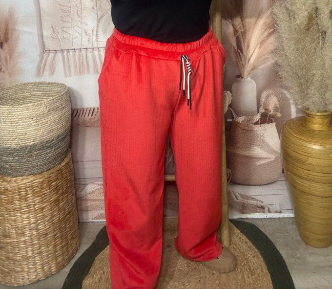 pantalon velours rayé façon jogg rouge doublé confort ++++ du 40 au 50 