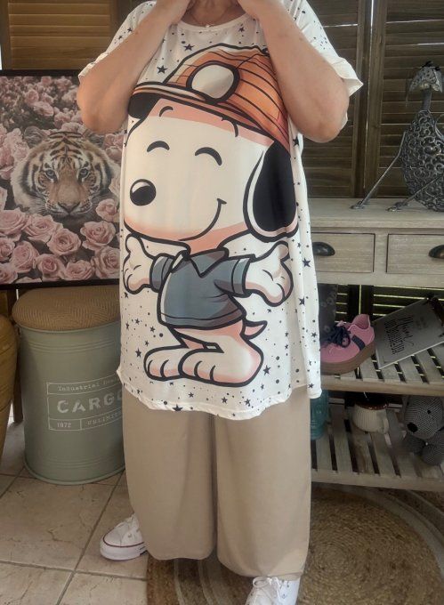 Tunique longue ou robe courte blanche étoiles Snoopy Adventure du 40 au 50/52 