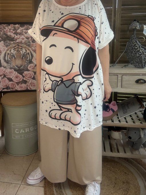 Tunique longue ou robe courte blanche étoiles Snoopy Adventure du 40 au 50/52 