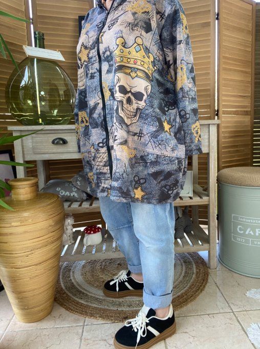 Manteau à capuche suédine effet jeans délavé King Skulls du 42 au 52 et même +