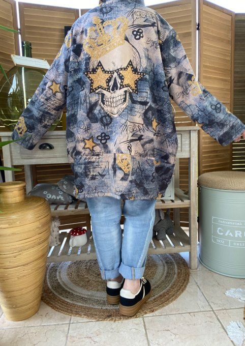 Manteau à capuche suédine effet jeans délavé King Skulls du 42 au 52 et même +