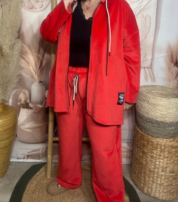 pantalon velours rayé façon jogg rouge doublé confort ++++ du 40 au 50 