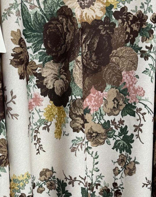 Blouse trapèze ample satiné mat beige imprimé floral Chocolat Camel du 40 au 52