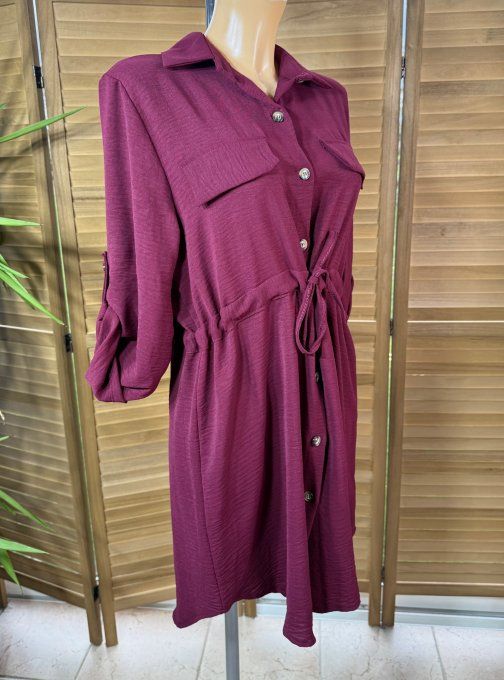 Robe chemise Bordeaux taille ajustable manches réglables du 34 au 42 et même + si portée ouverte 