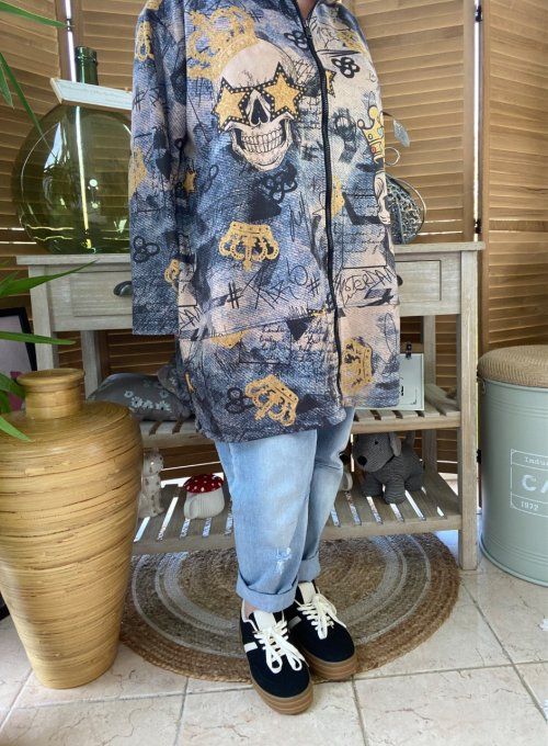 Manteau à capuche suédine effet jeans délavé King Skulls du 42 au 52 et même +