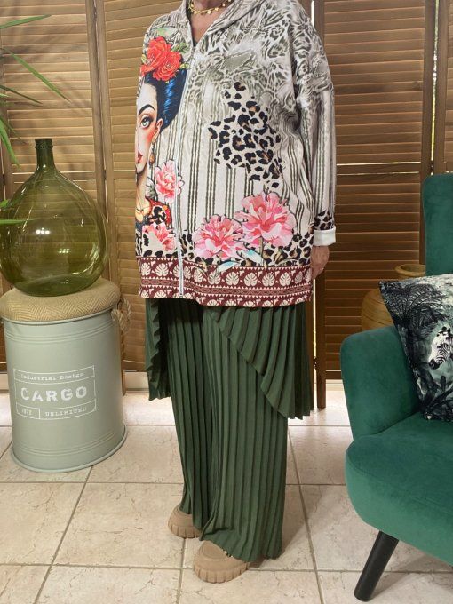 Gilet à capuche inspi Frida Kahlo Années Folles du 40 au 54 et même + si porté ouvert