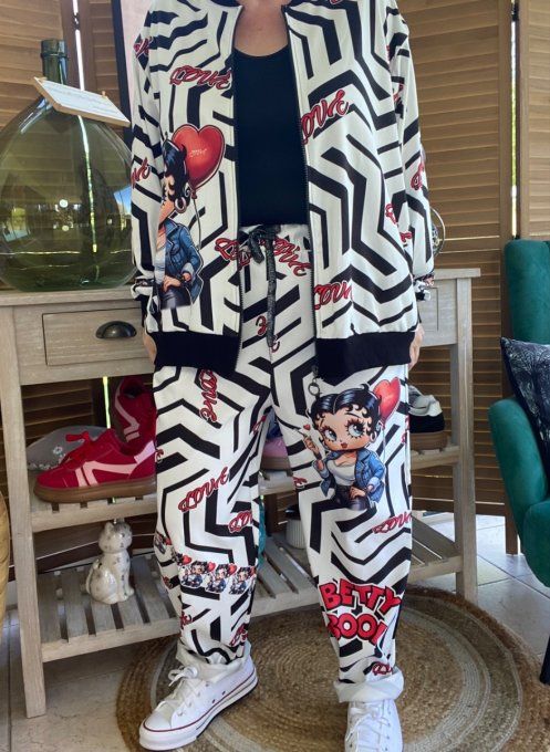 Blouson fin bombers ample zébré noir Betty Boop du 40 au 50 et même +   