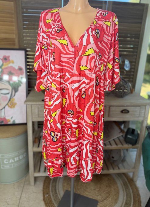 Robe trapèze courte rouge Austin Powers Spirit Seventies Retro du 40 au 52 
