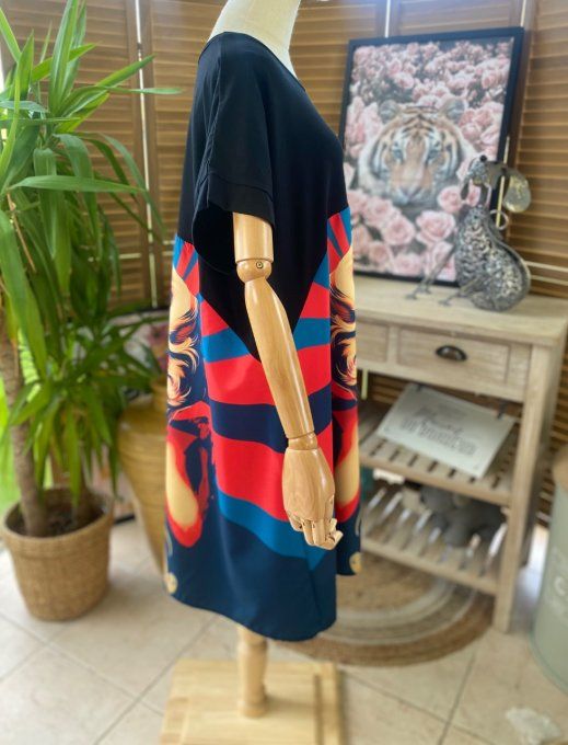 Robe trapèze courte noire & multicolore Marylin Monroe Rétro chic du 40 au 50