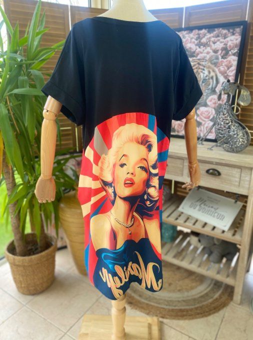 Robe trapèze courte noire & multicolore Marylin Monroe Rétro chic du 40 au 50