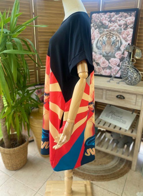 Robe trapèze courte noire & multicolore Marylin Monroe Rétro chic du 40 au 50