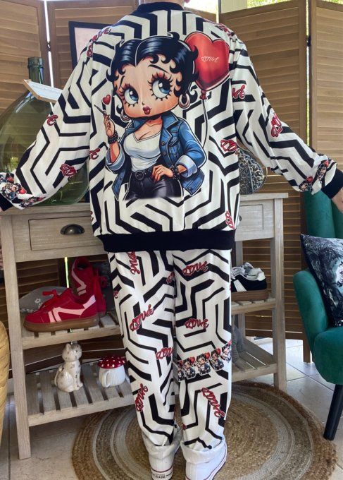Blouson fin bombers ample zébré noir Betty Boop du 40 au 50 et même +   