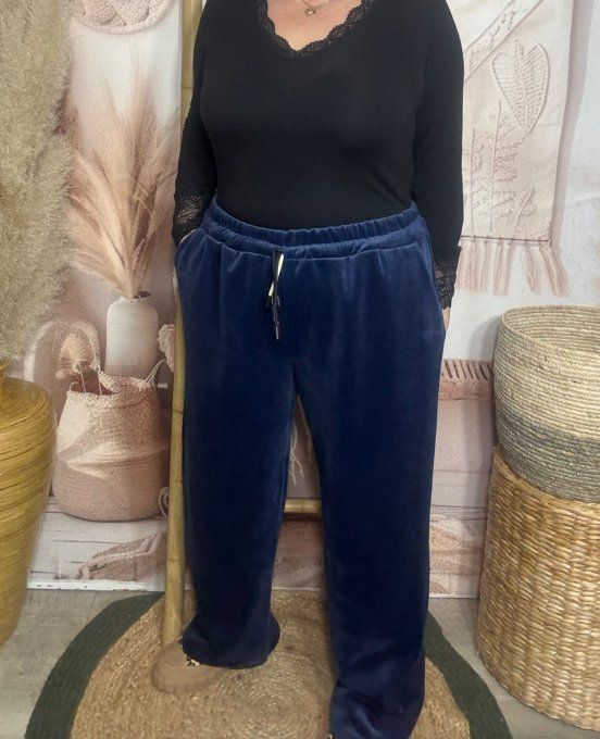 pantalon velours rayé façon jogg marine doublé confort ++++ du 40 au 50