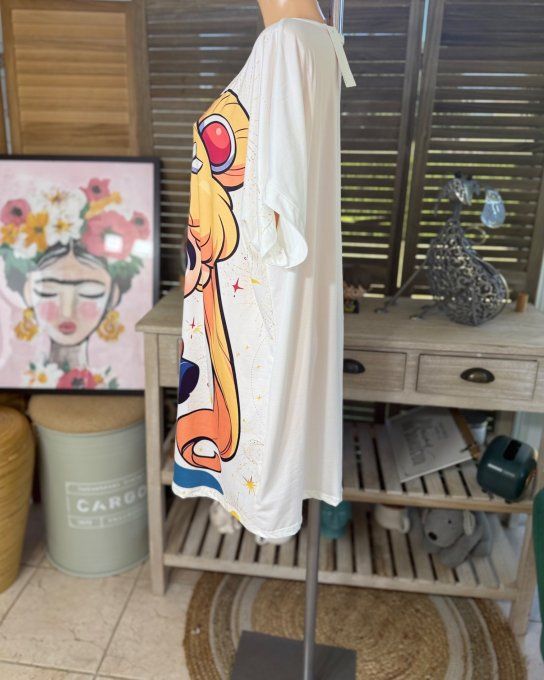 Tunique longue ou robe courte blanche Sailor Moon Nostalgie 90's du 40 au 50/52  