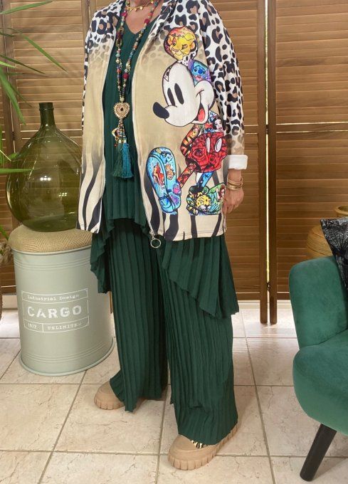 Gilet à capuche Léopard Beige Mickey & Friends du 40 au 54 et même + si porté ouvert