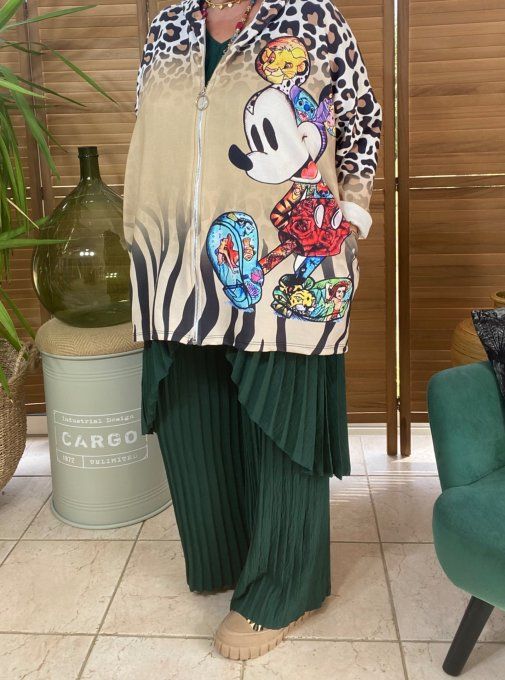 Gilet à capuche Léopard Beige Mickey & Friends du 40 au 54 et même + si porté ouvert