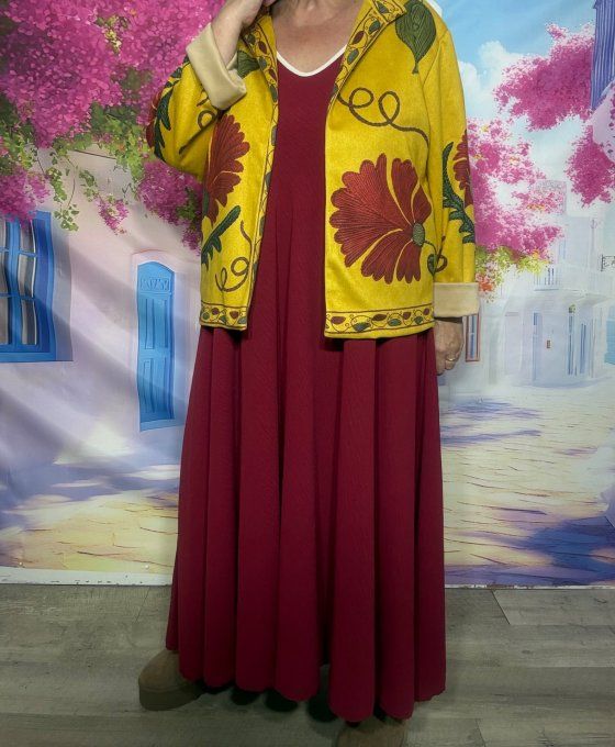 Veste suédine Moutarde Fleurs & Feuilles d'Automne Bohème Chic du 36 au 46/48