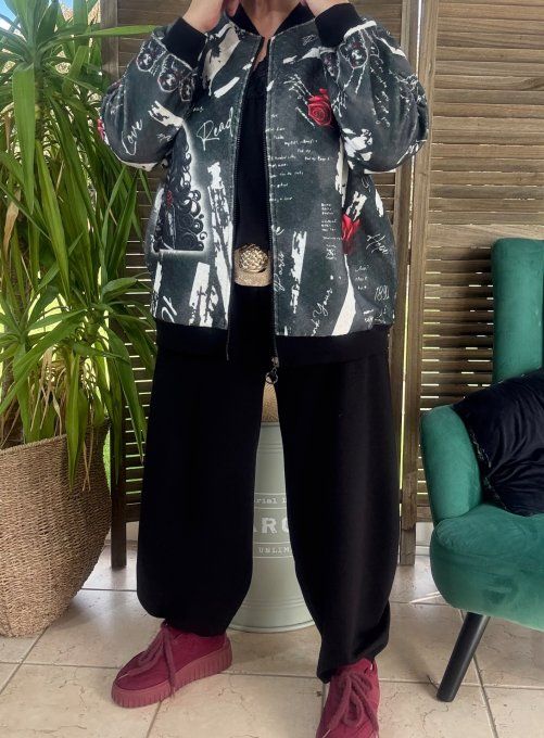 Blouson aspect laine noir grisé The Gothic Girl & Roses du 38 au 46 et même + 