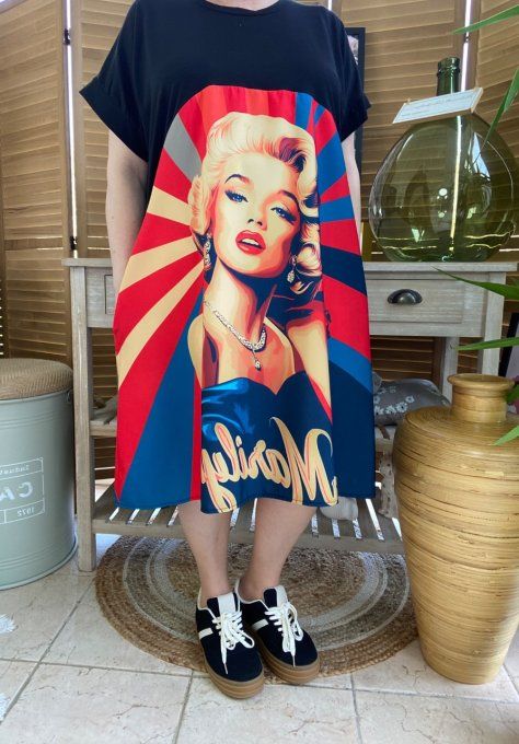 Robe trapèze courte noire & multicolore Marylin Monroe Rétro chic du 40 au 50