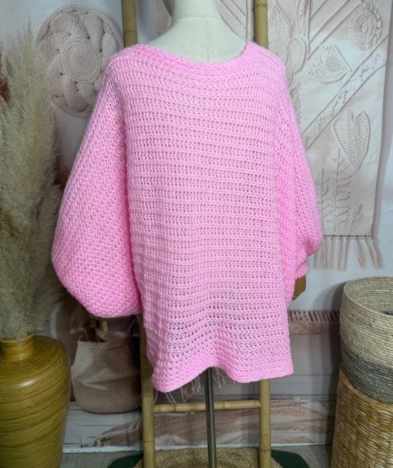 Pull ample façon Papillon manches chauve-souris rose bonbon douceur +++ du 42 au 58/60