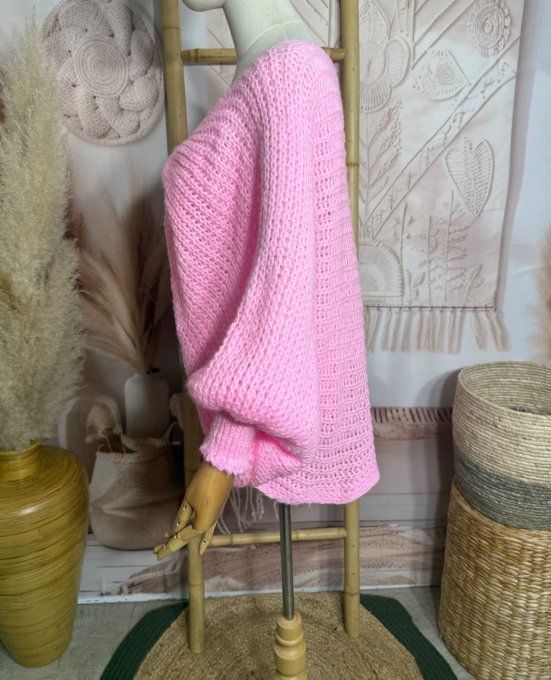 Pull ample façon Papillon manches chauve-souris rose bonbon douceur +++ du 42 au 58/60