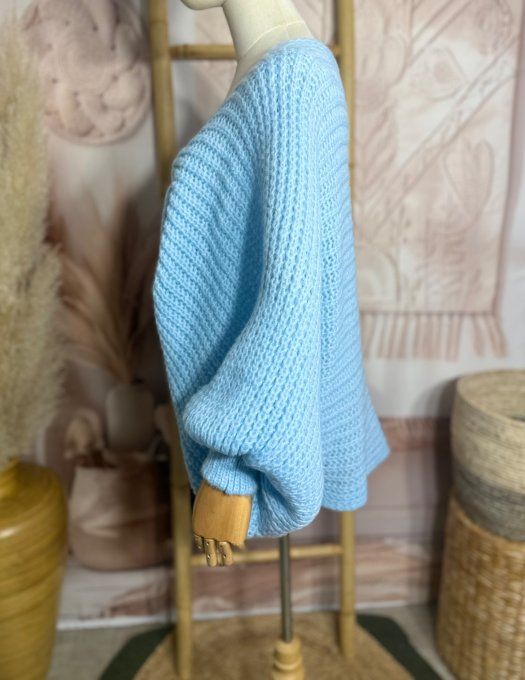 Pull ample façon Papillon manches chauve-souris bleu ciel douceur +++ du 42 au 58/60