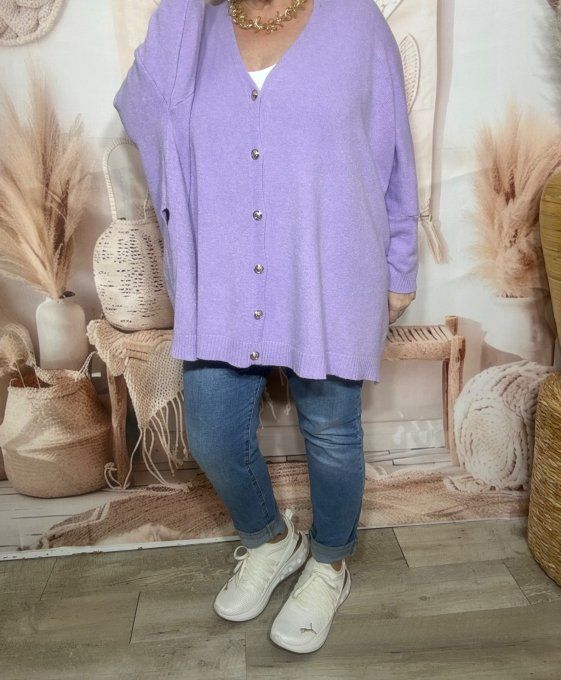 Gilet sans laine oversize Lilas étoile argentée dos douceur ++++ du 40 au 56/58 et même +