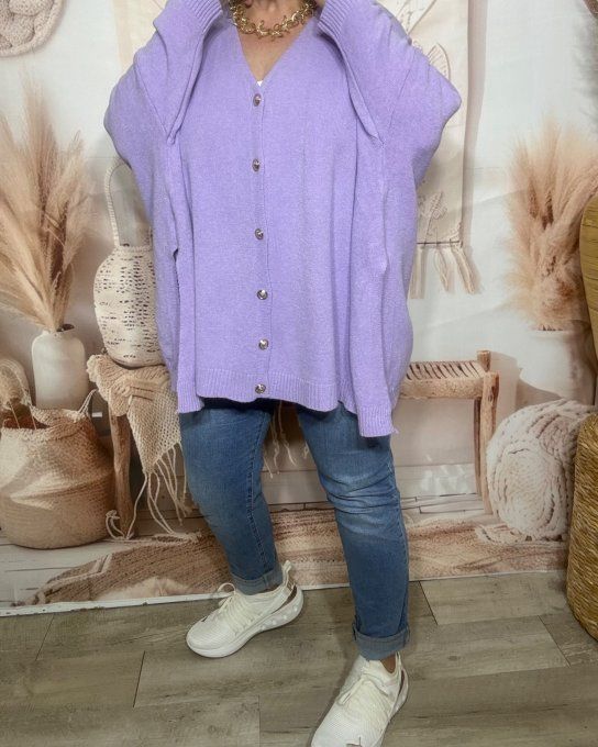 Gilet sans laine oversize Lilas étoile argentée dos douceur ++++ du 40 au 56/58 et même +