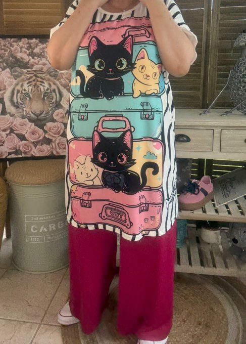 Tunique longue ou robe courte blanche Les Chats dans les valises du 40 au 50/52 
