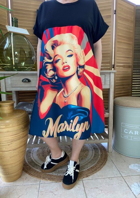 Robe trapèze courte noire & multicolore Marylin Monroe Rétro chic du 40 au 50