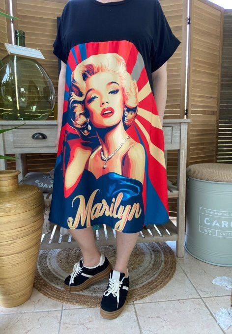 Robe trapèze courte noire & multicolore Marylin Monroe Rétro chic du 40 au 50
