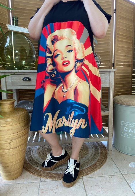 Robe trapèze courte noire & multicolore Marylin Monroe Rétro chic du 40 au 50