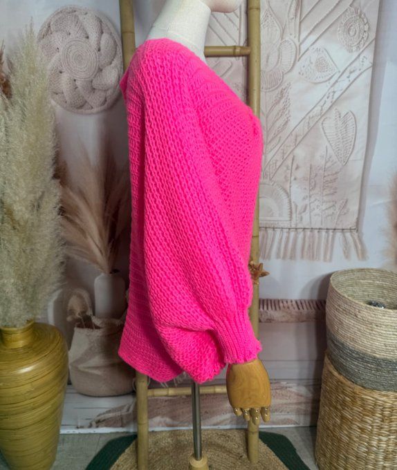 Pull ample façon Papillon manches chauve-souris rose vif douceur +++ du 42 au 58/60