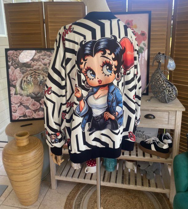 Blouson fin bombers ample zébré noir Betty Boop du 40 au 50 et même +   