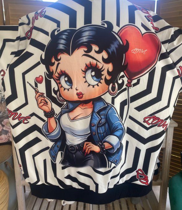 Blouson fin bombers ample zébré noir Betty Boop du 40 au 50 et même +   