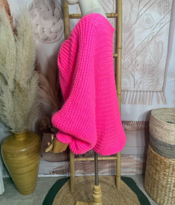 Pull ample façon Papillon manches chauve-souris rose vif douceur +++ du 42 au 58/60