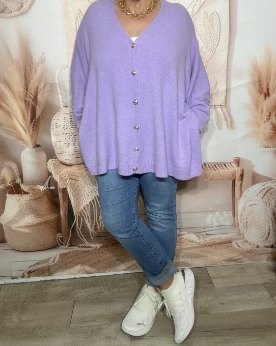 Gilet sans laine oversize Lilas étoile argentée dos douceur ++++ du 40 au 56/58 et même +