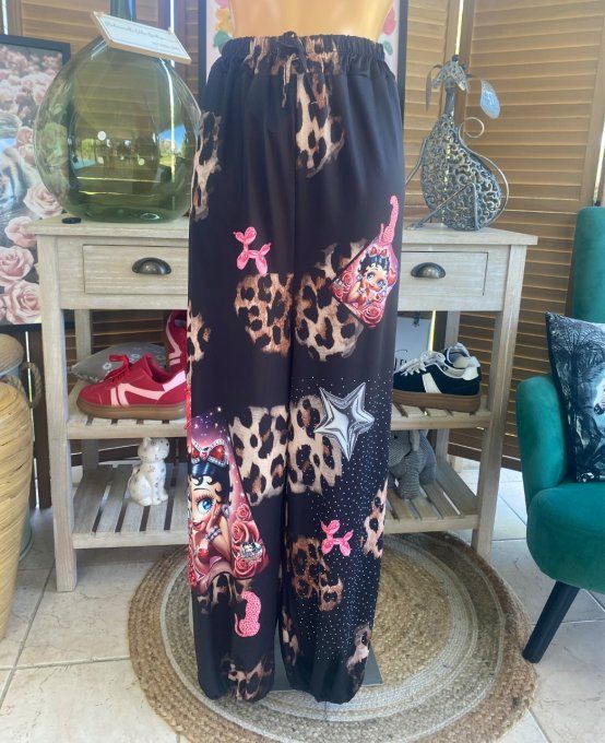 pantalon boule noir & léo Betty Boop Perles + Strass argentés  du 40 au 50/52 