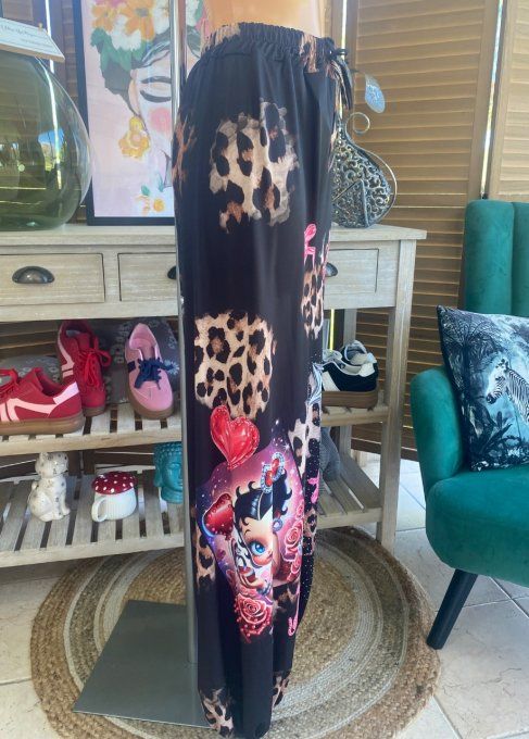 pantalon boule noir & léo Betty Boop Perles + Strass argentés  du 40 au 50/52 