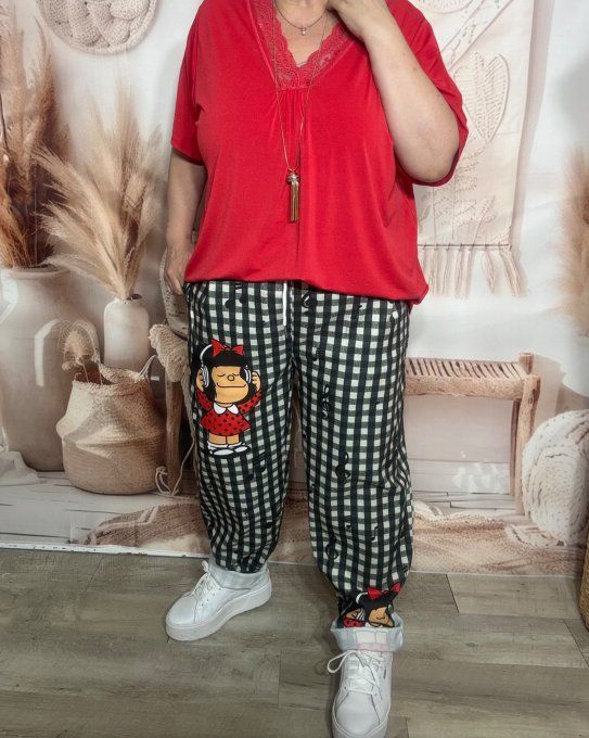 pantalon jogg dit "magique" carreaux noirs Mafalda & Music confort ++++ du 40 au 50 