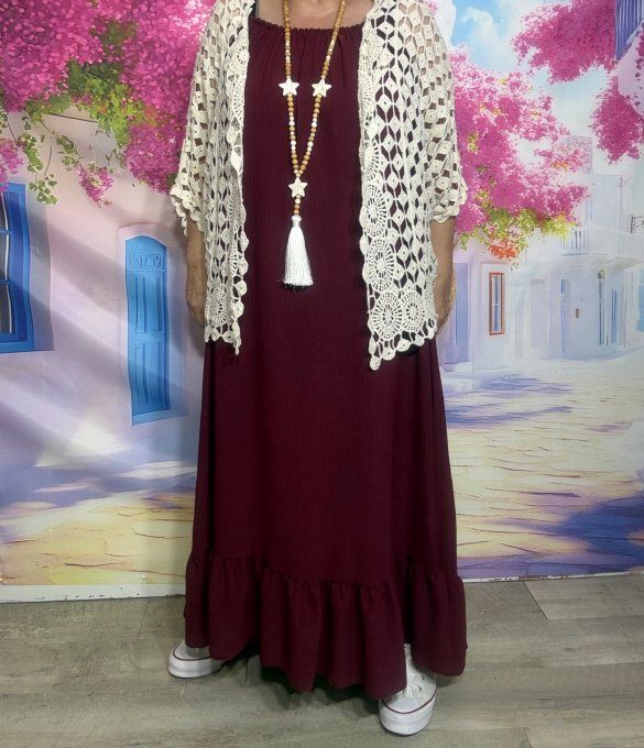 Robe ample longue volantée Lie de Vin fines bretelles Bohème Chic douceur +++ du 40 au 54